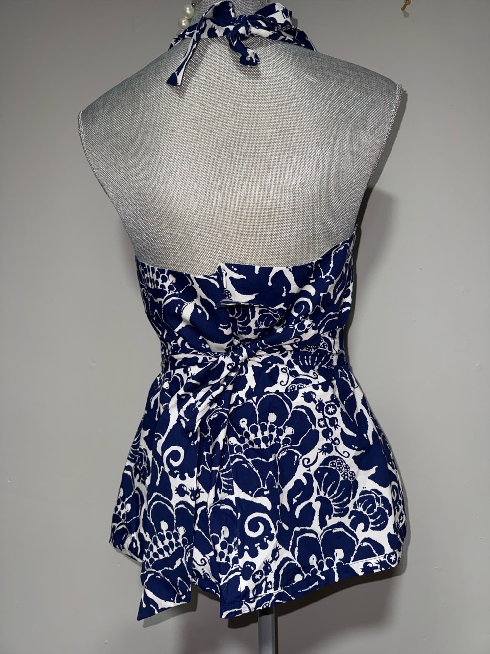 Trina Turk Navy & White Floral Halter Top - Women's Summer Tank - Picture 3 of 5